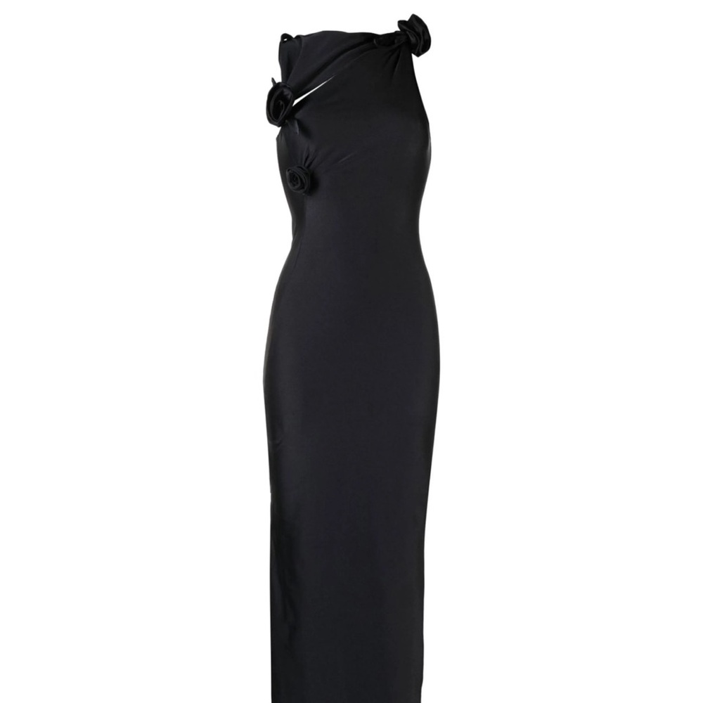 Coperni Black Asymmetric Floral Rosette Formal Maxi Dress Size Medium